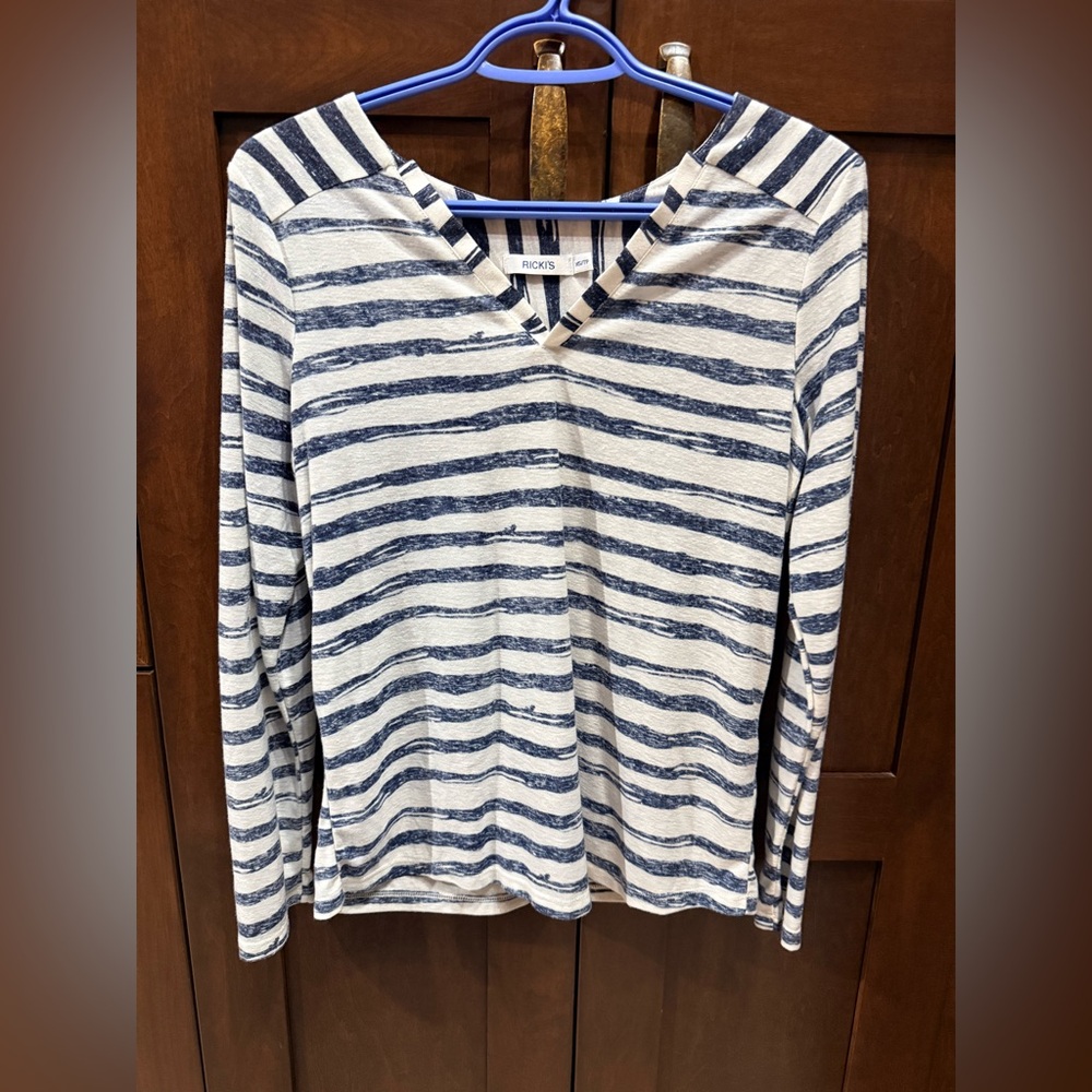 Ricki's Navy and Cream Striped Long Sleeve Top